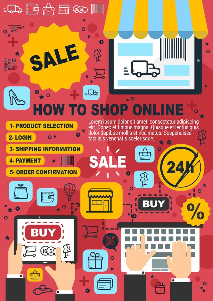 Online shopping, web store purchase guide vector