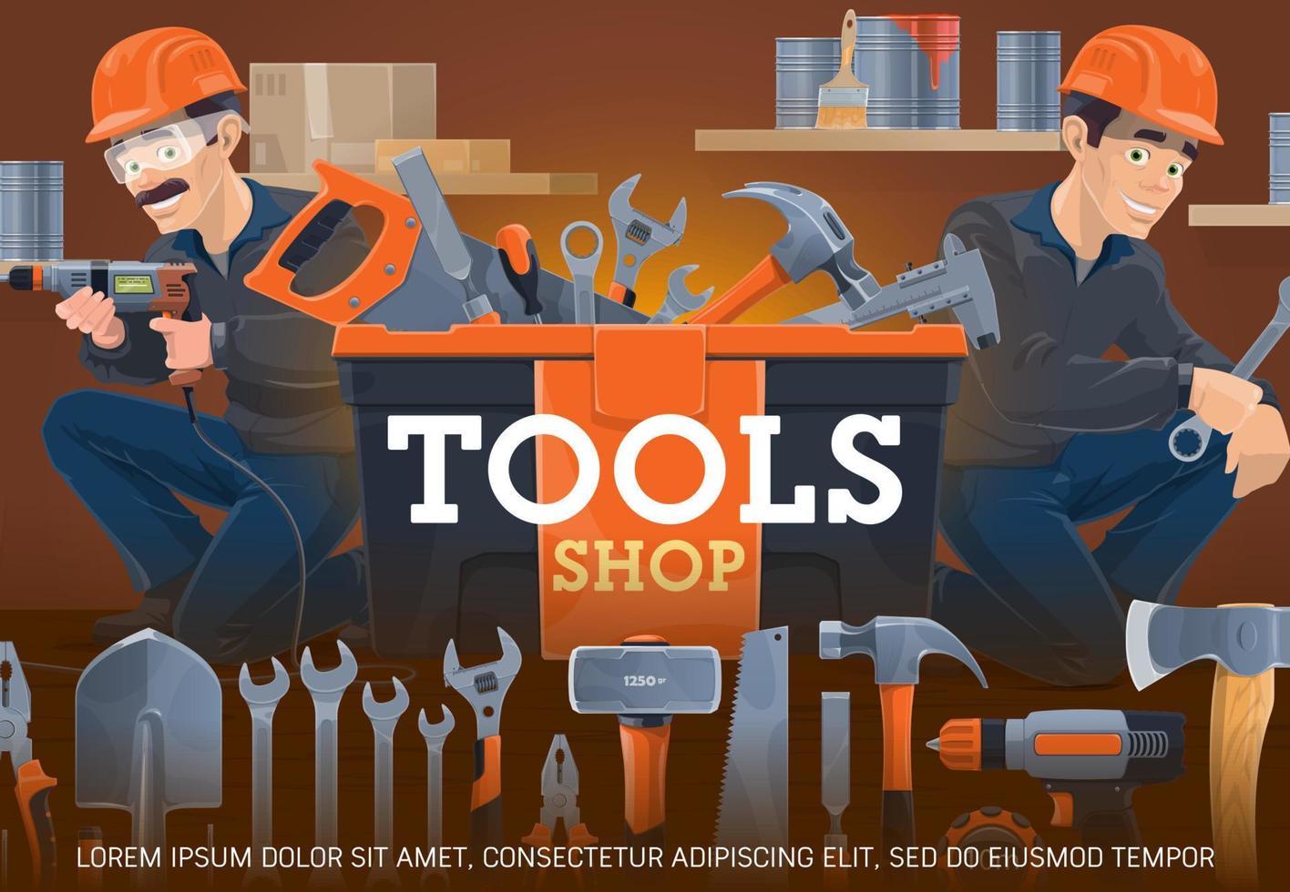 Carpentry and locksmith work tools shop vector