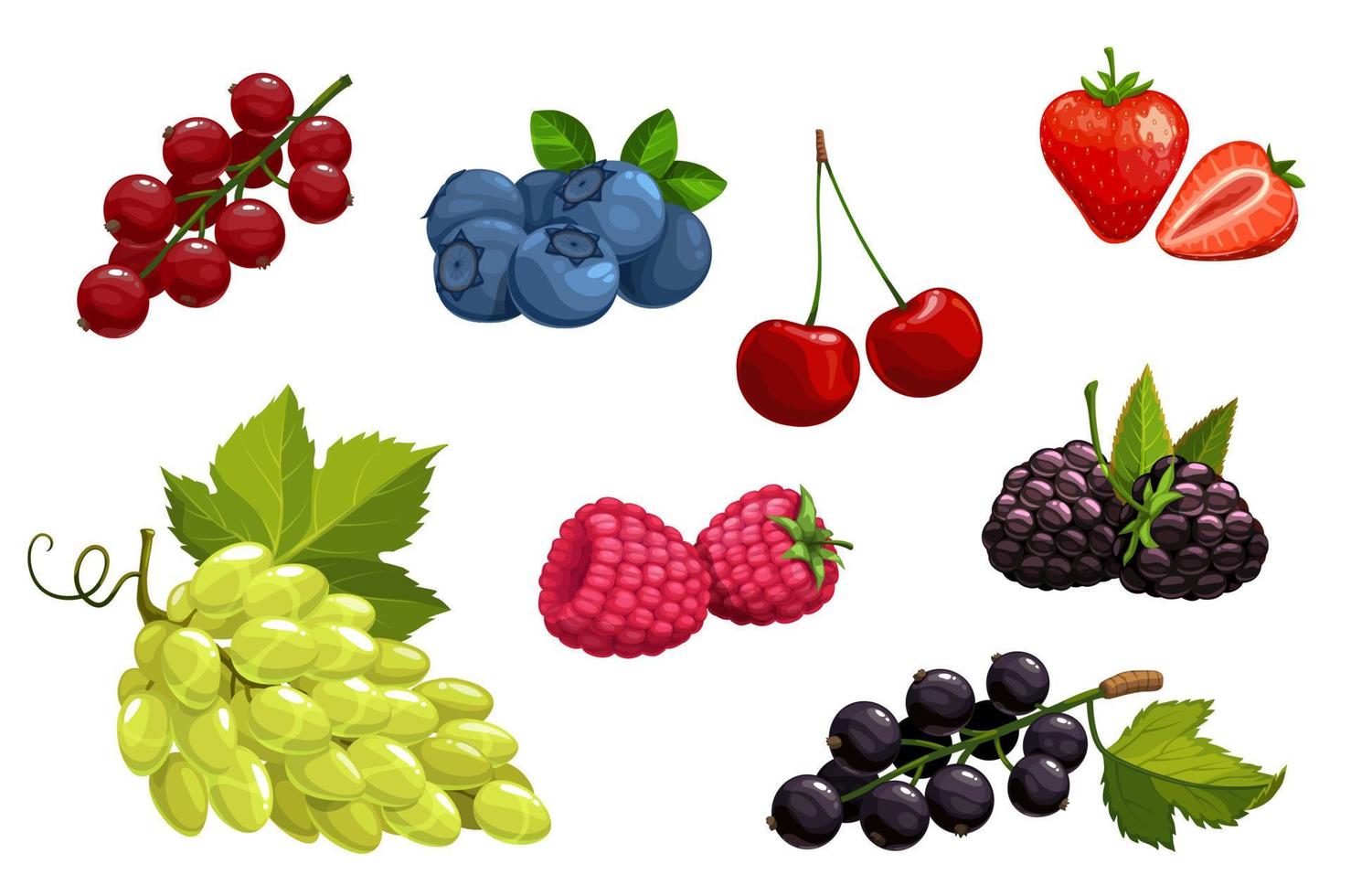 Cartoon berries vector vegetarian nutrition set