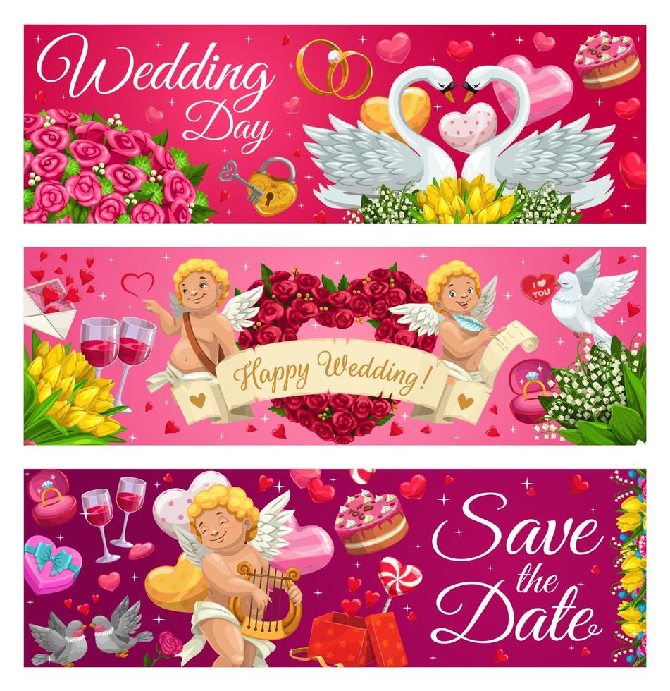 Save the date, wedding day lettering, love symbols vector