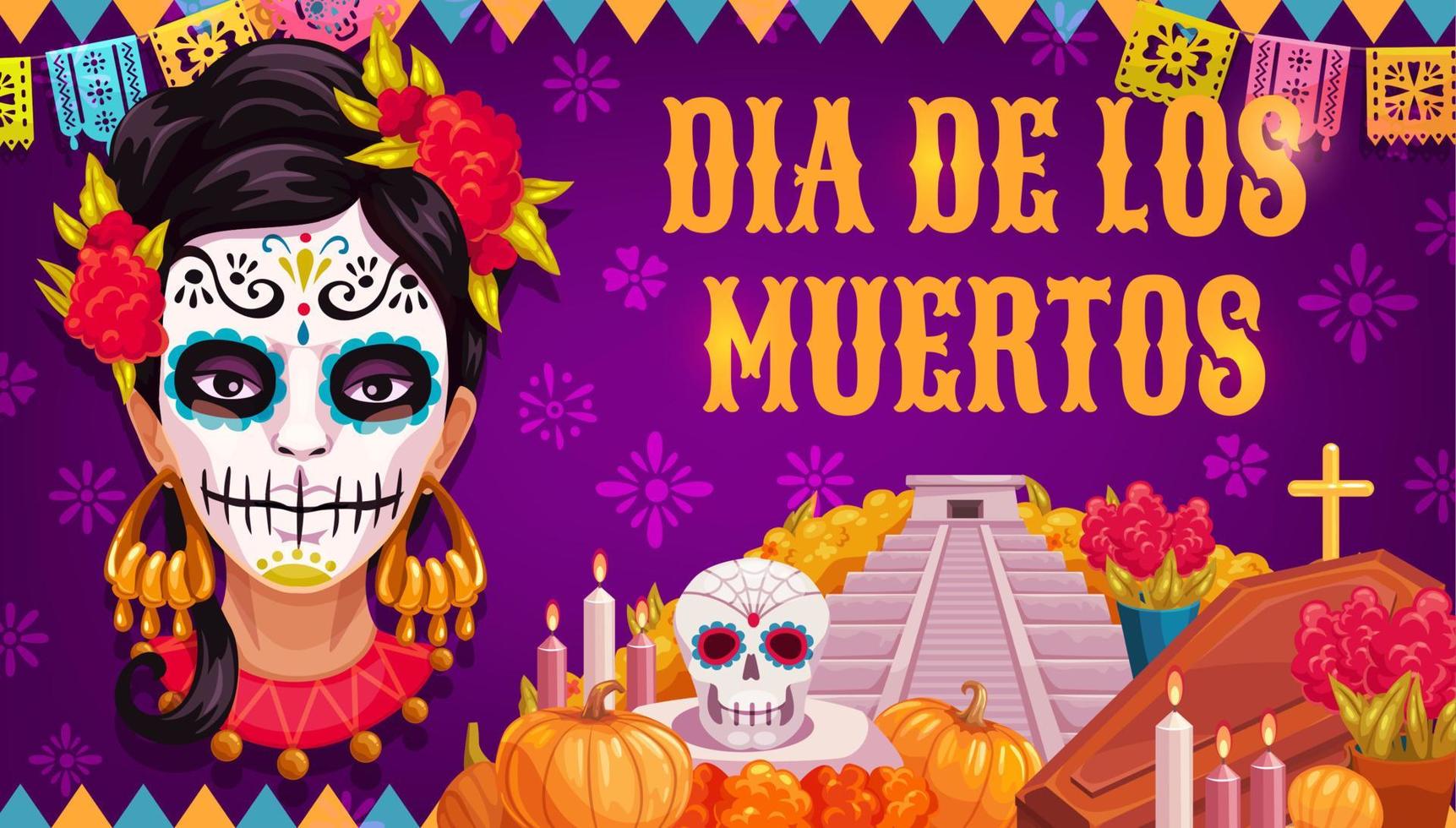 Dia de los Muertos Mexican religious Day of Dead vector