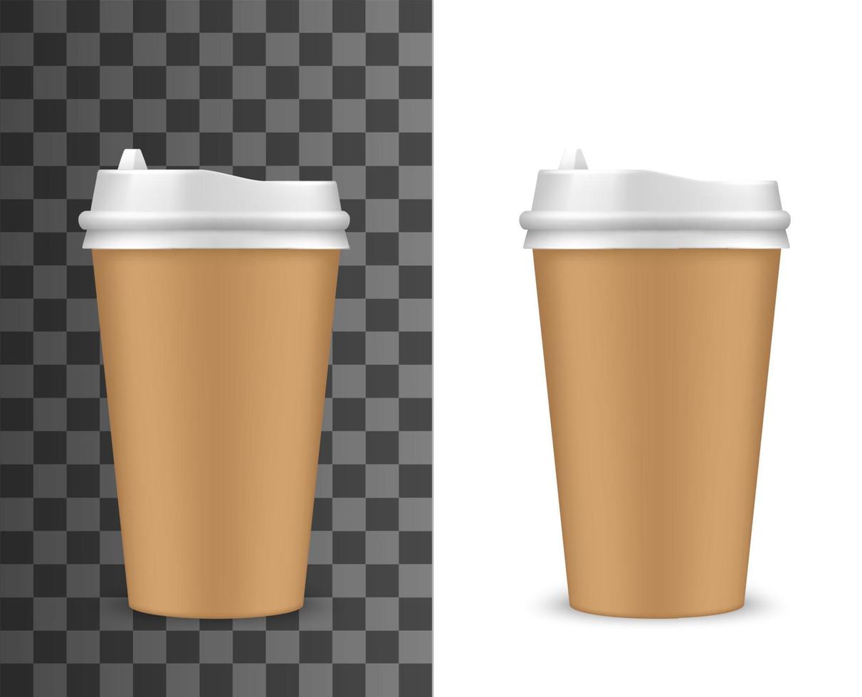 Realistic coffee cup, container with lid vector