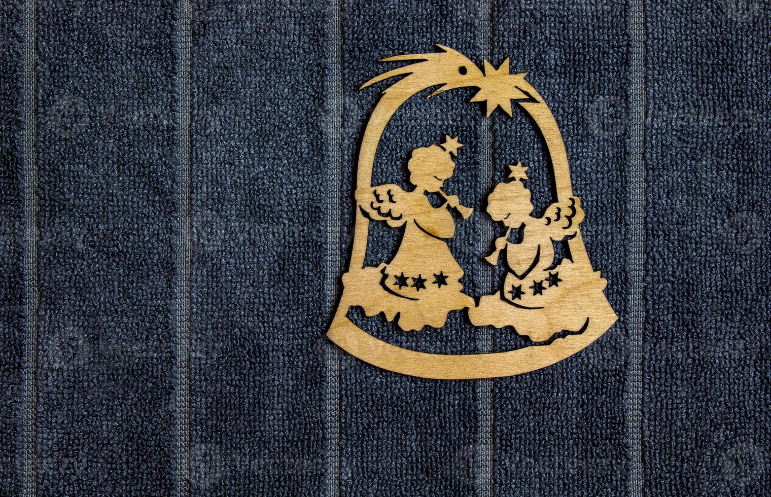 Gray texture of cotton microfiber towel. Christmas flat wood detail on background. Close-up of light natural cotton texture pattern for background photo