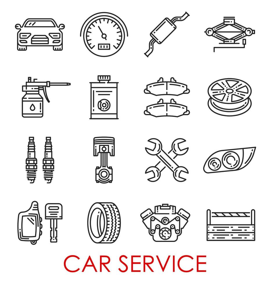 Car service and auto repair vector thin line icons