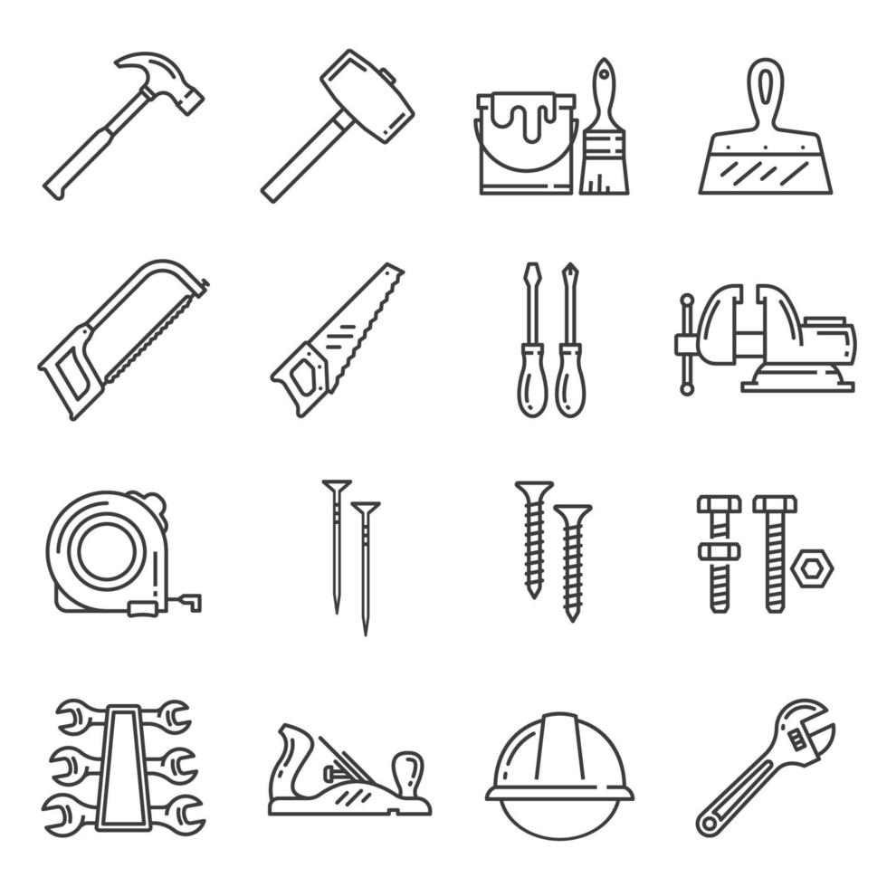 Woodwork, carpentry tools vector icons