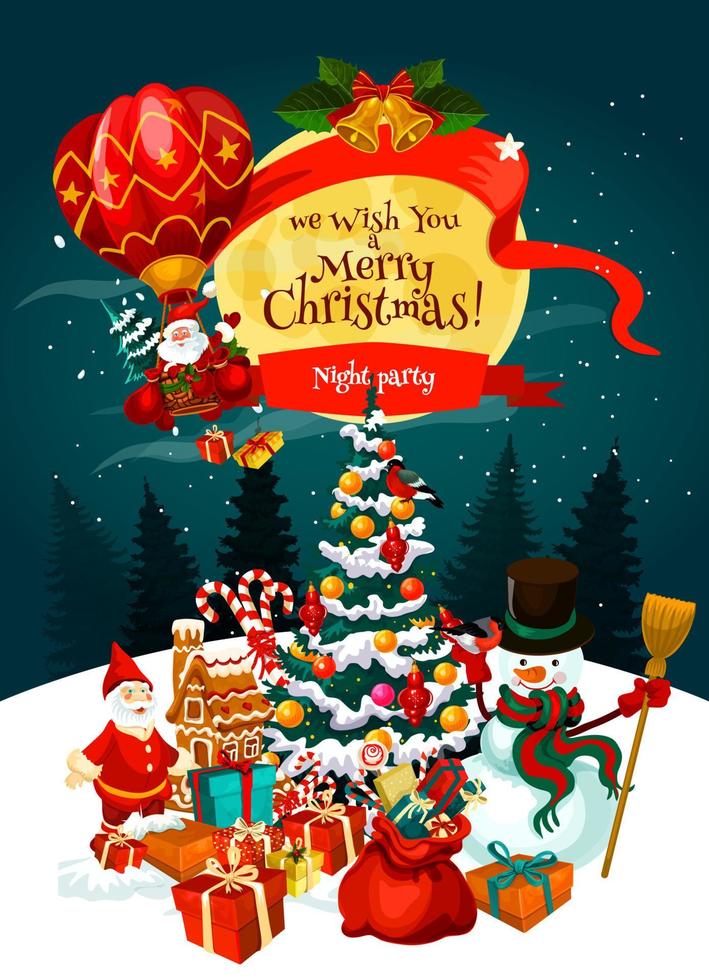 cartel de invitación de fiesta de noche de vacaciones de navidad vector