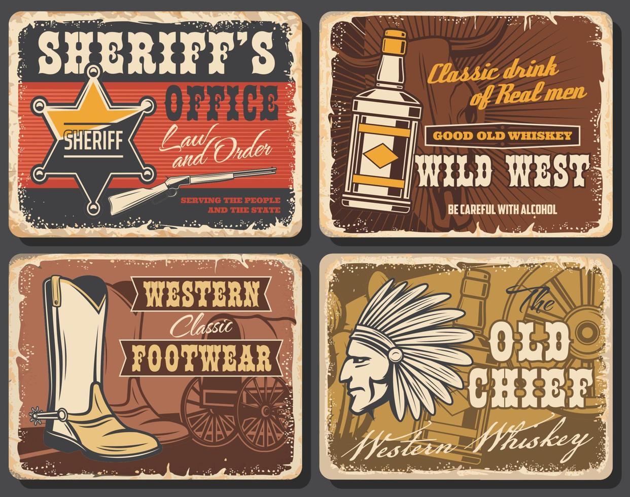 afiches retro del salvaje oeste, conjunto de tarjetas vectoriales occidentales vector