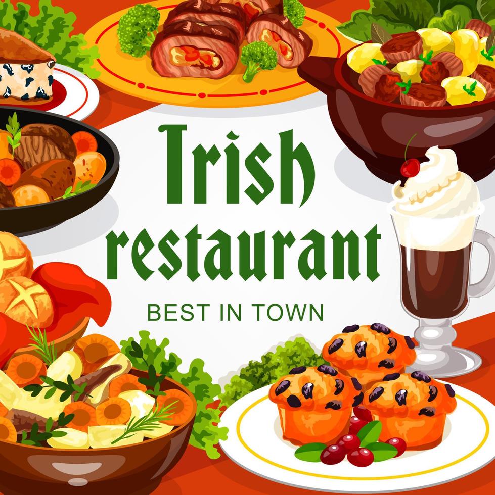 comida irlandesa de carne y verduras con café vector