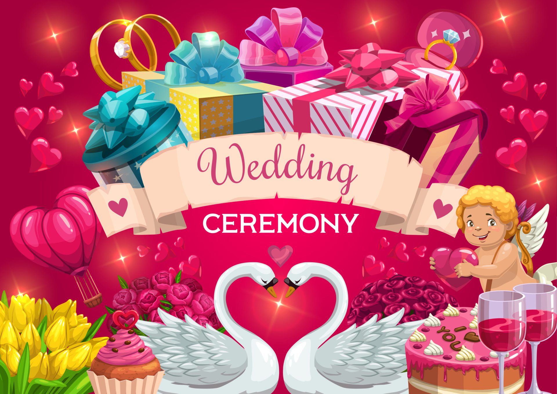 wedding-party-ceremony-marriage-gifts-and-hearts-16544367-vector-art