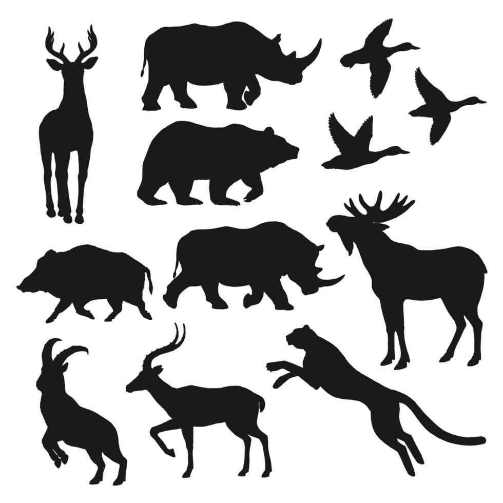 Wild animals black isolated silhouettes vector