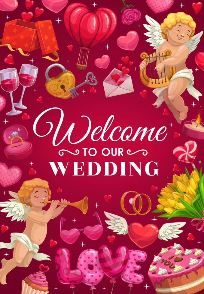 Wedding items frame, invitation on engagement vector