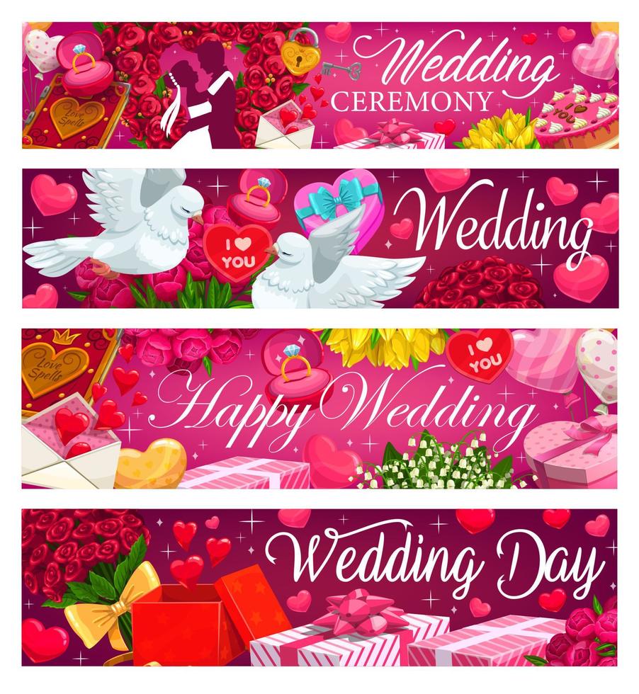 Happy wedding day, marriage ceremony invitation vector