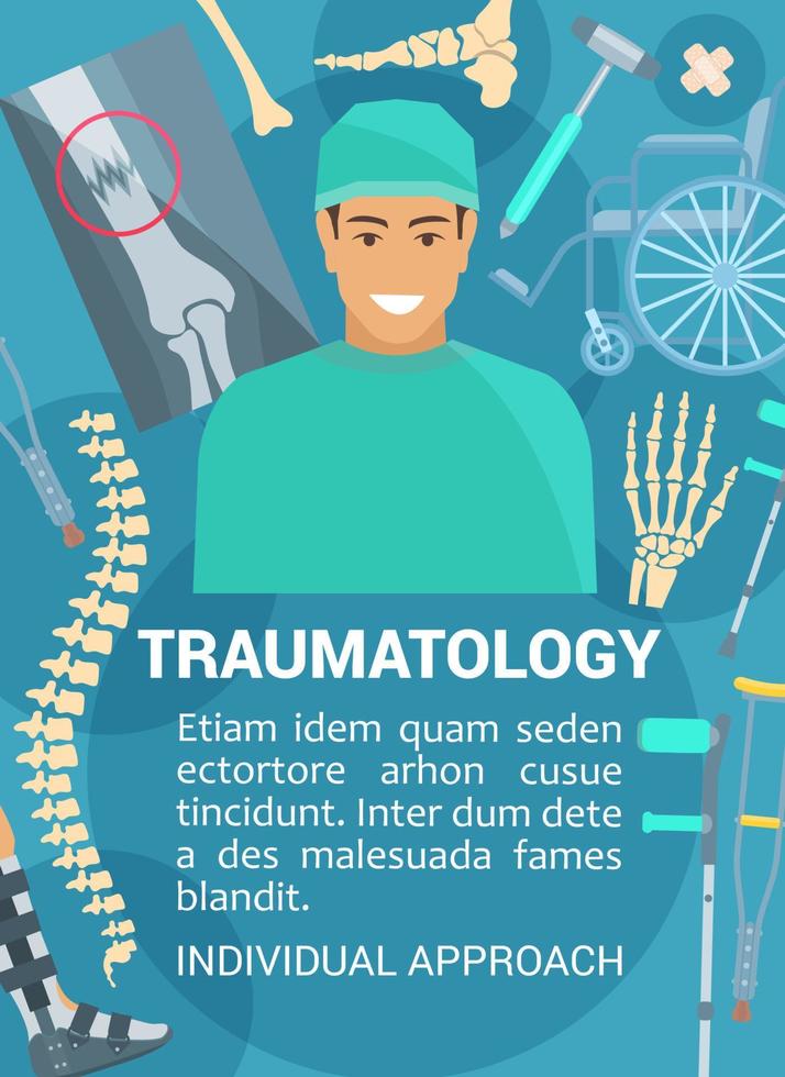Traumatology clinic, vector traumatologist doctor
