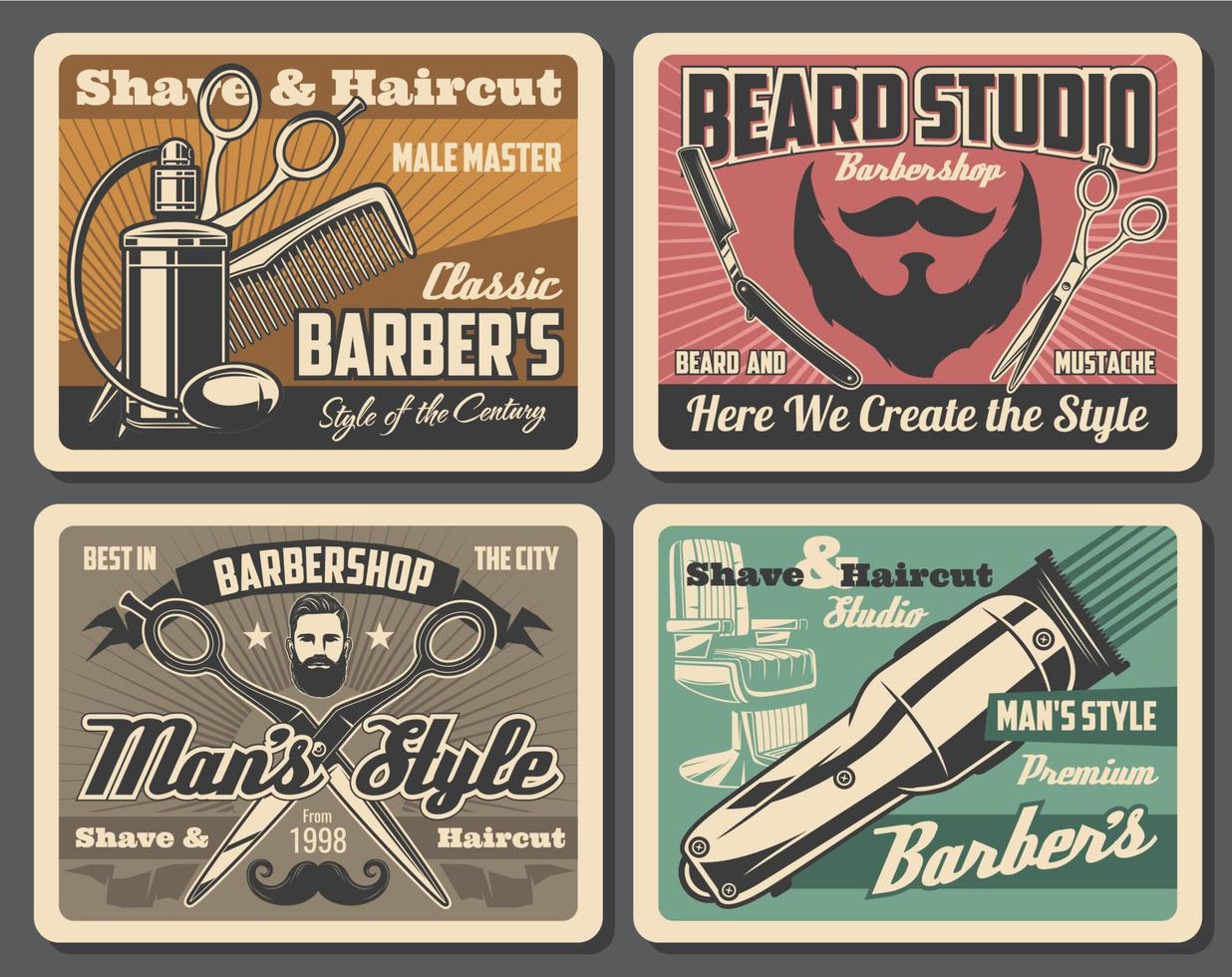 cartel vintage de barbería, salón de barbería vector