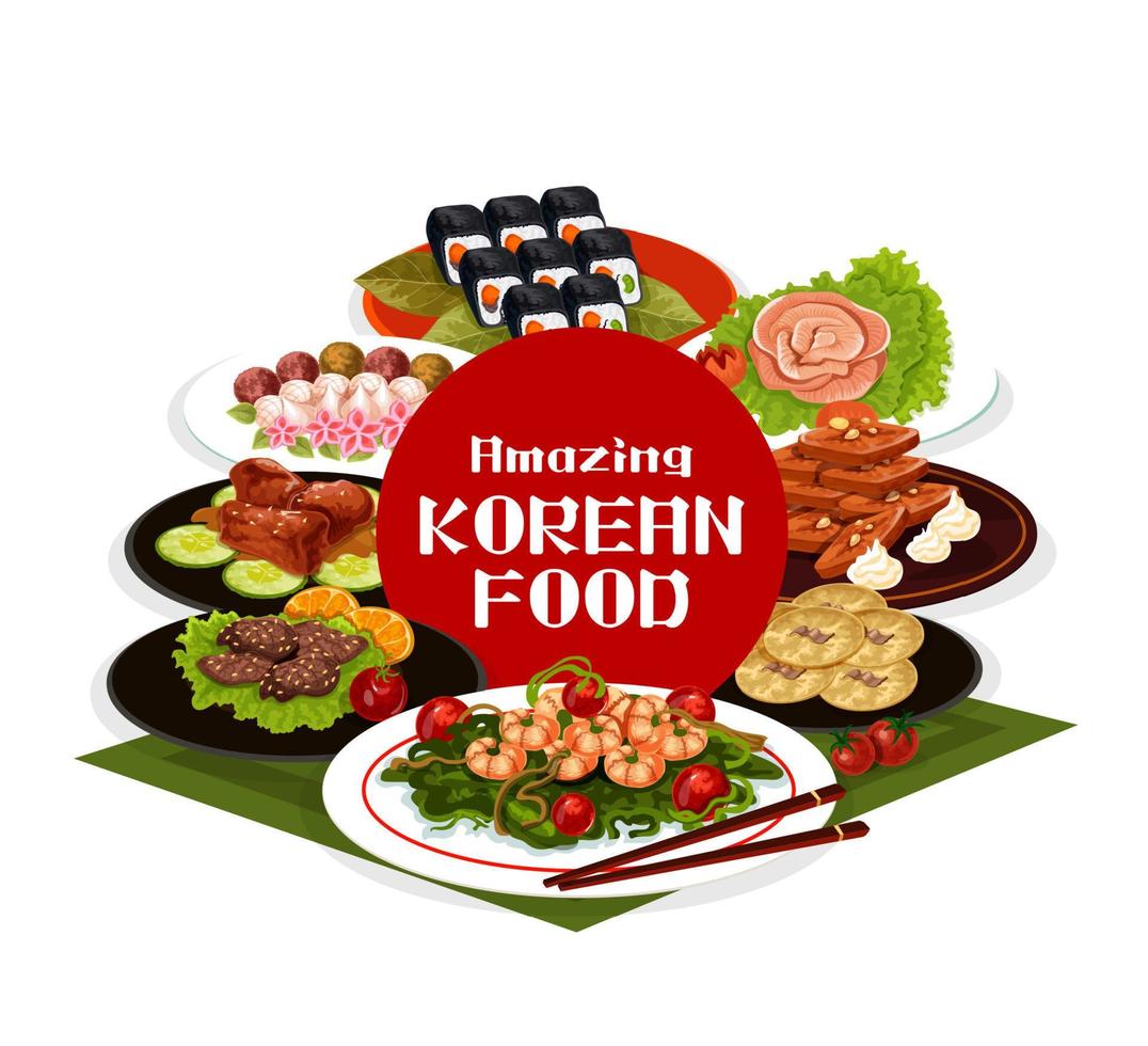 Traditional Korean restaurant menu, Asian cuisine vector