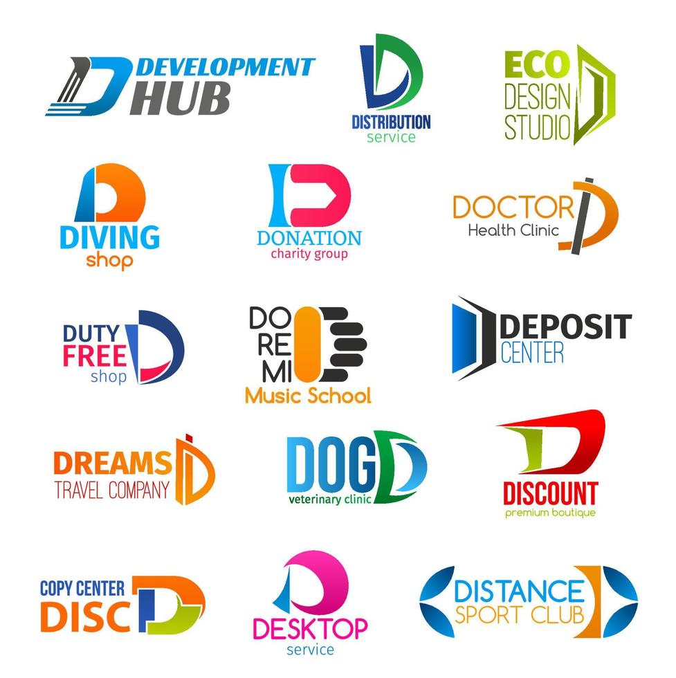 Letter D corporate identity, business icons vector