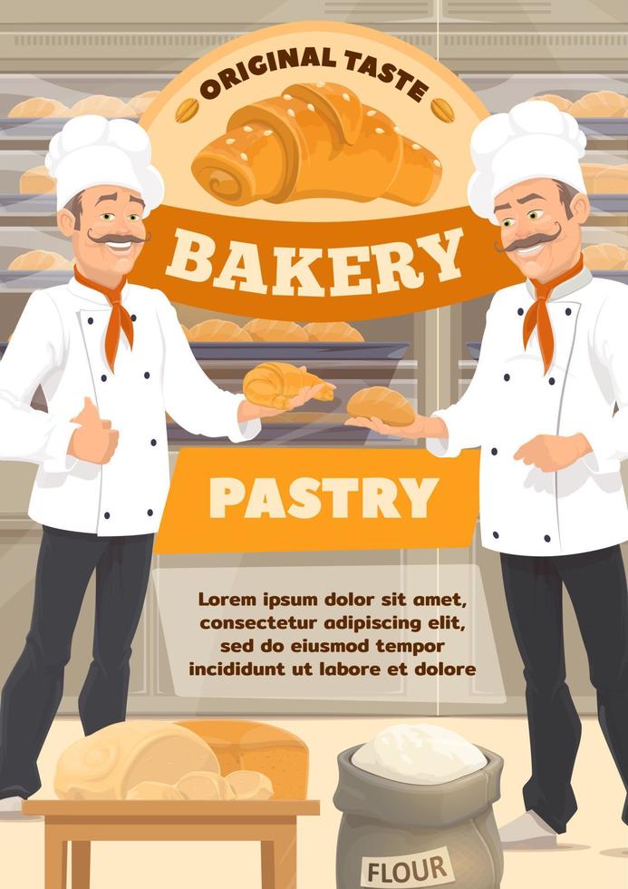 Bakery pastry sweets, bakers in bread shop vector