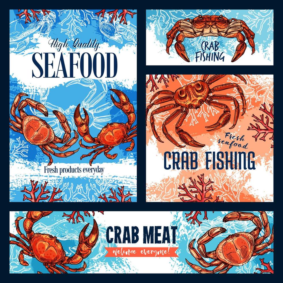 Crab fishing, seafood and crustacean meat vector