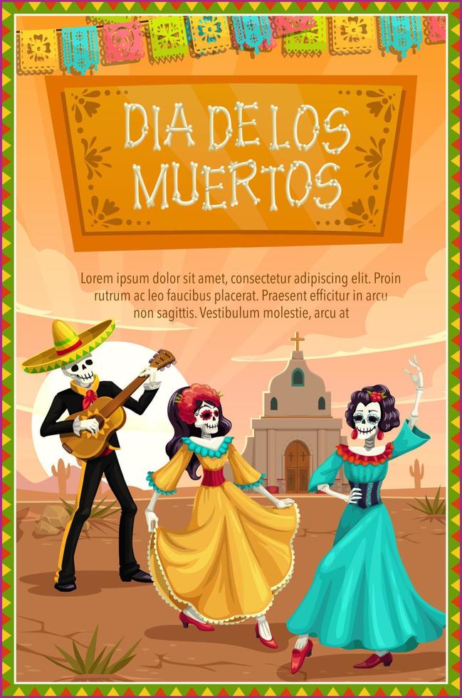 mexicano dia de los muertos, esqueletos bailando vector