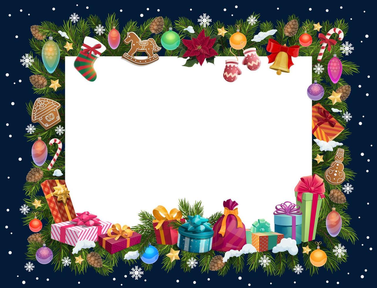 Christmas frame of Xmas gifts and New Year present vector