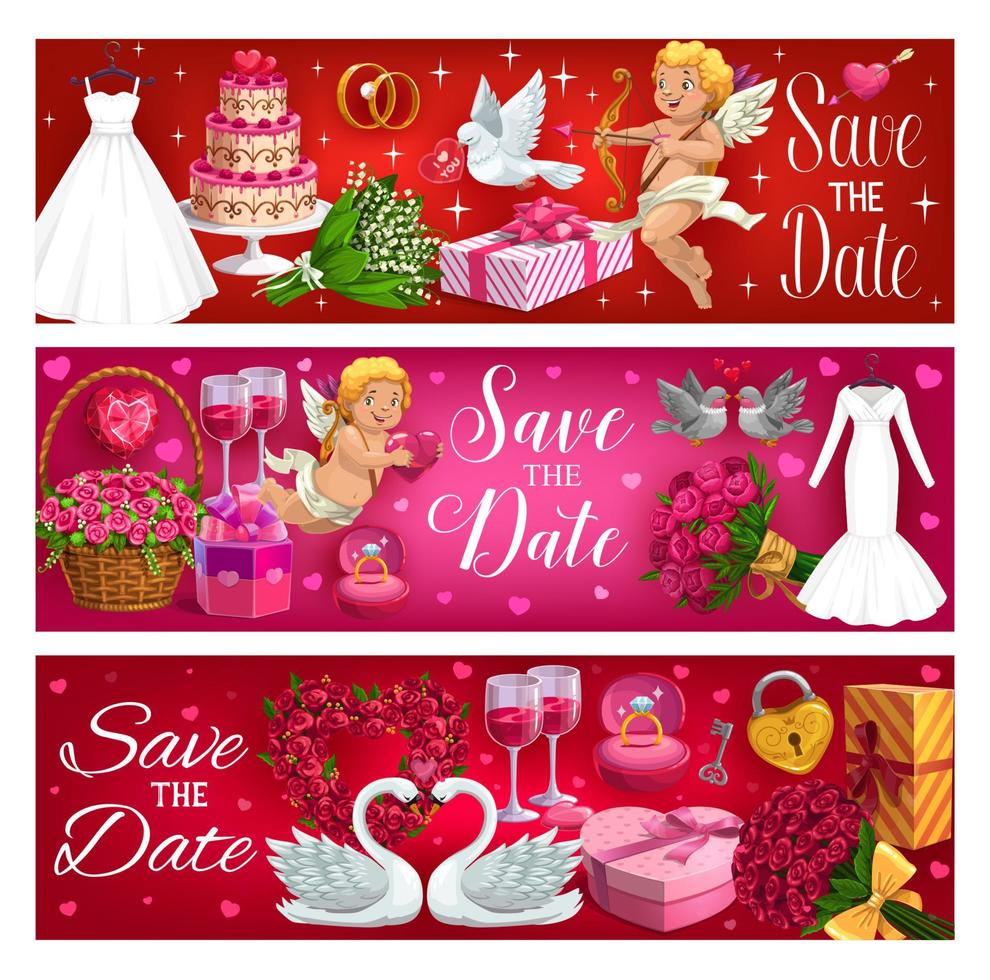 Wedding symbols, save the date and marriage cards vector