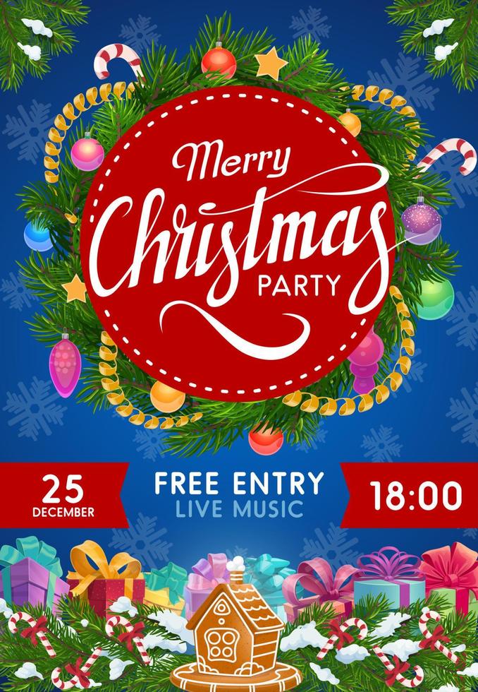 Christmas wreath of gifts and presents. Xmas party vector