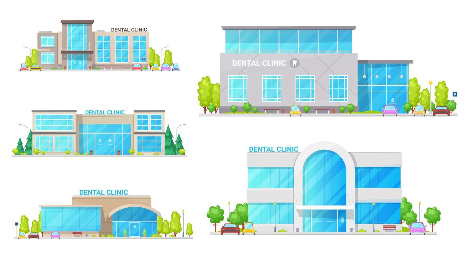 Dental clinic, hospital, dentist office buildings vector