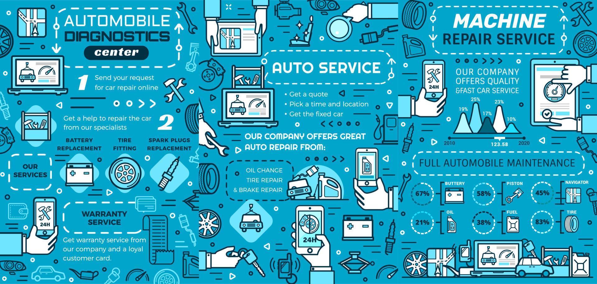 Auto service infographics with car spare parts vector