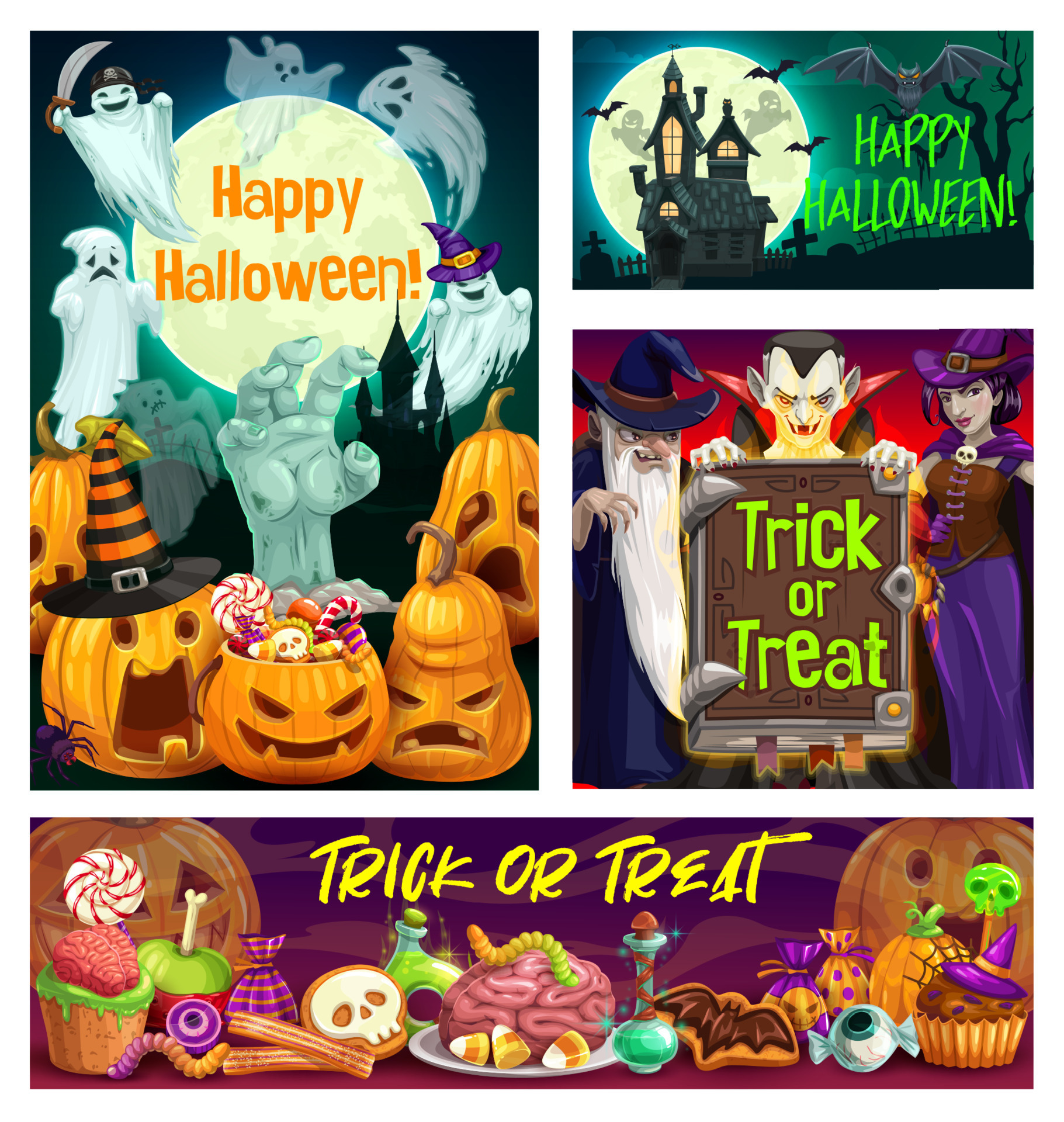 Halloween witch, vampire, wizard, ghosts, pumpkins 16544535 Vector Art ...