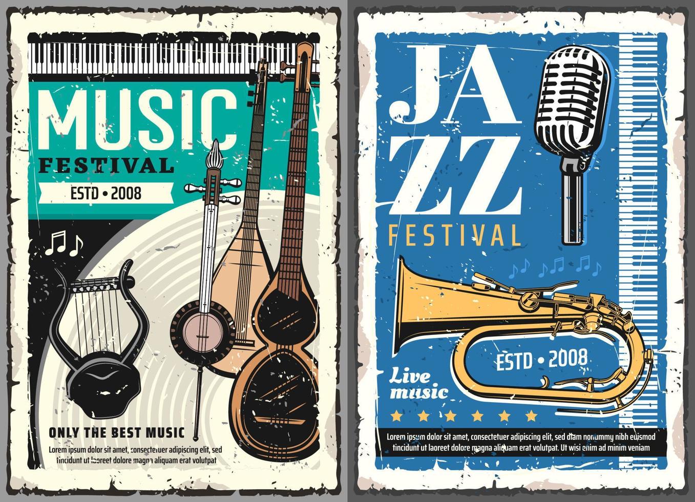 Jazz and folk music festival. Concert posters vector