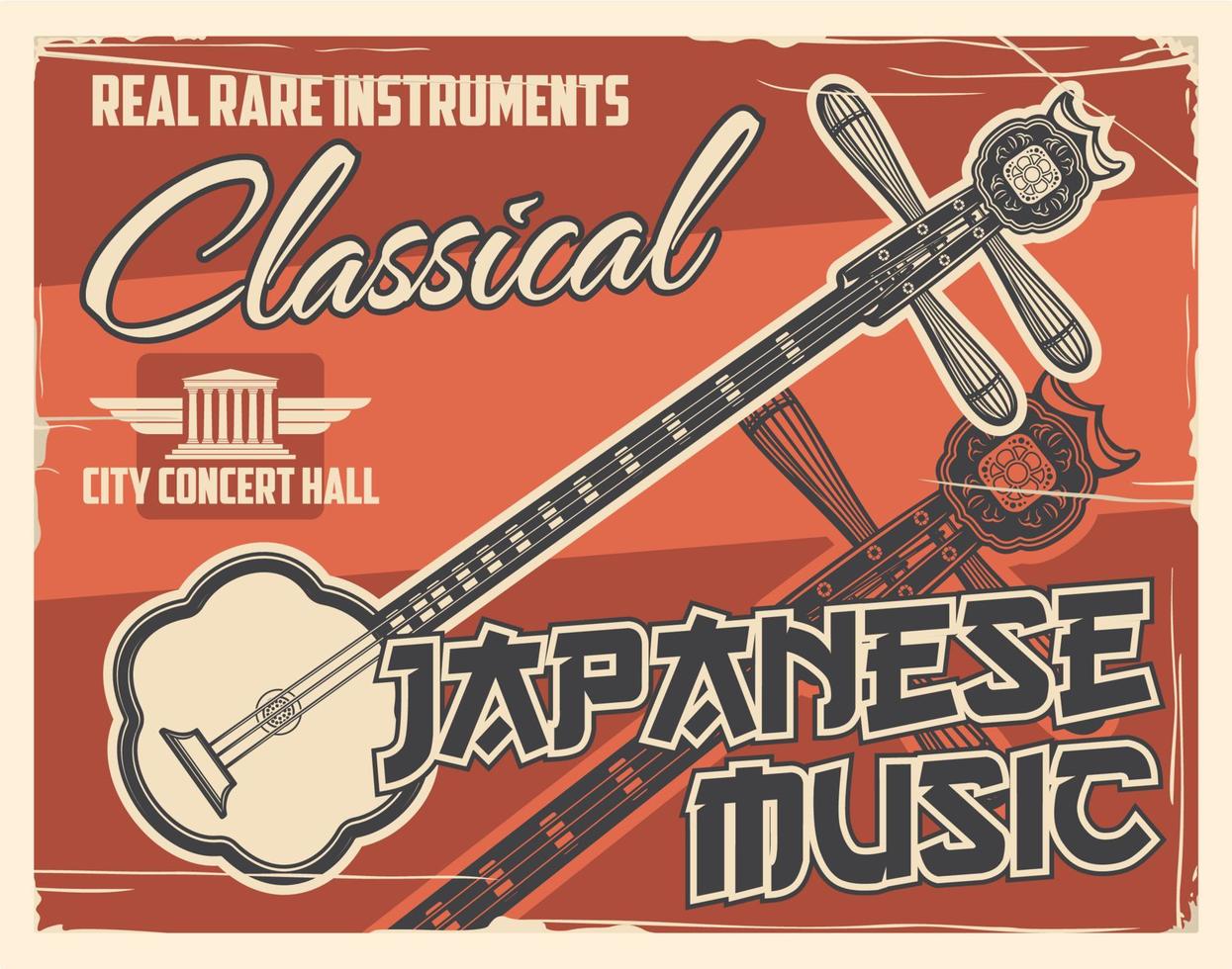 Shamisen string musical instrument. Japan music vector