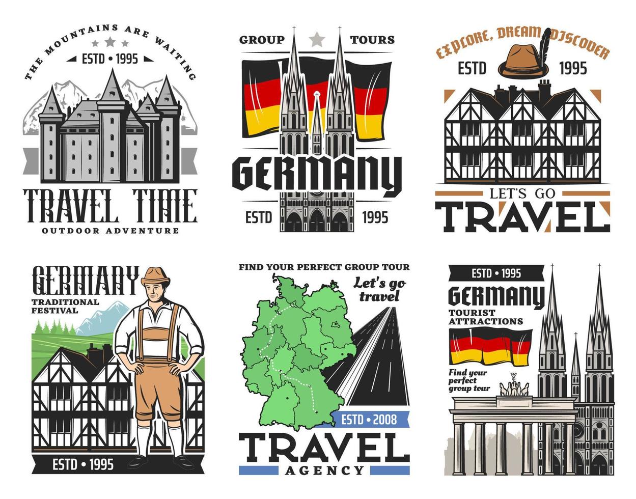 iconos de hito de viaje de arquitectura alemana vector