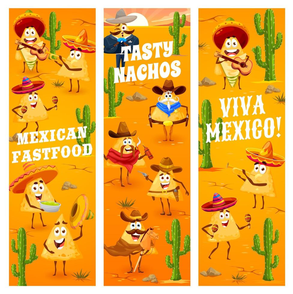 Mexican nachos chips, cowboy, robber and sheriff vector