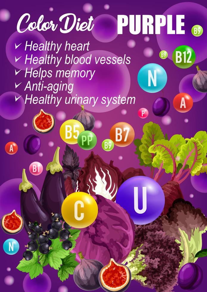Color detox vitamin diet, purple food vector