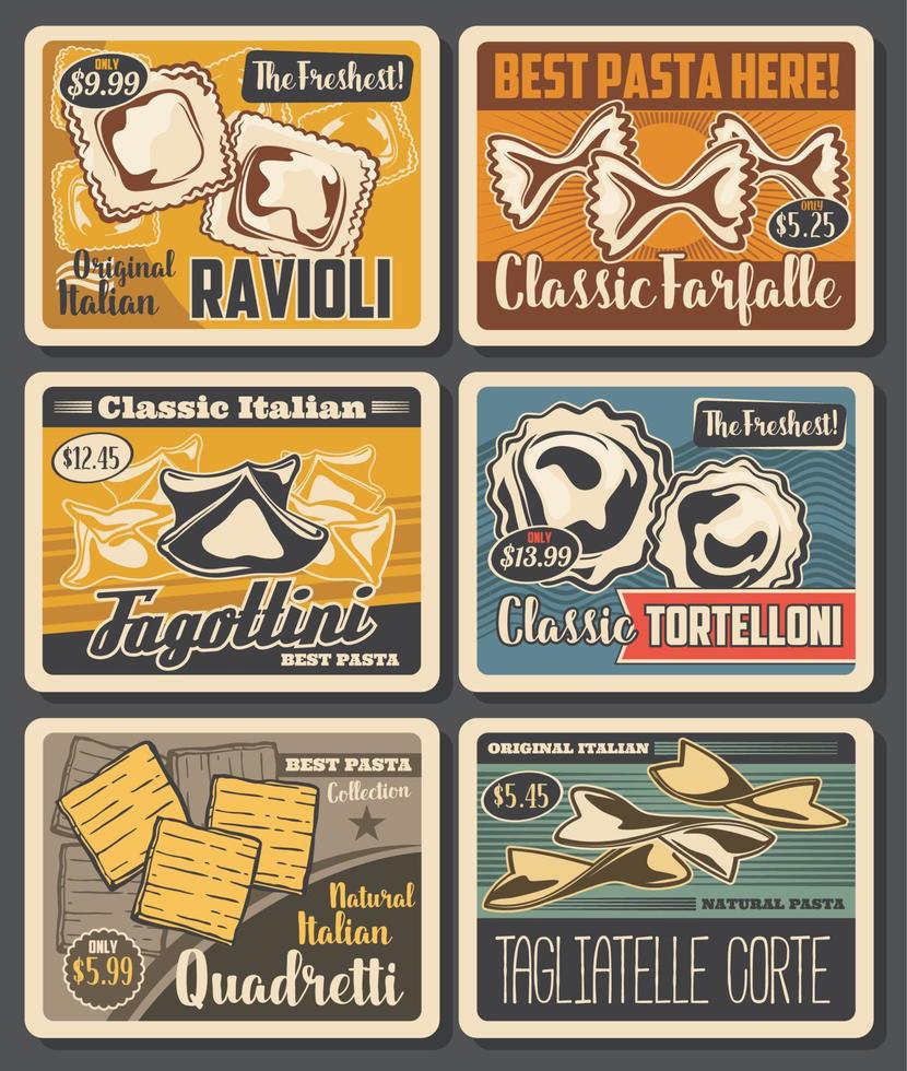 Italian farfalle, ravioli and macaroni pasta vector