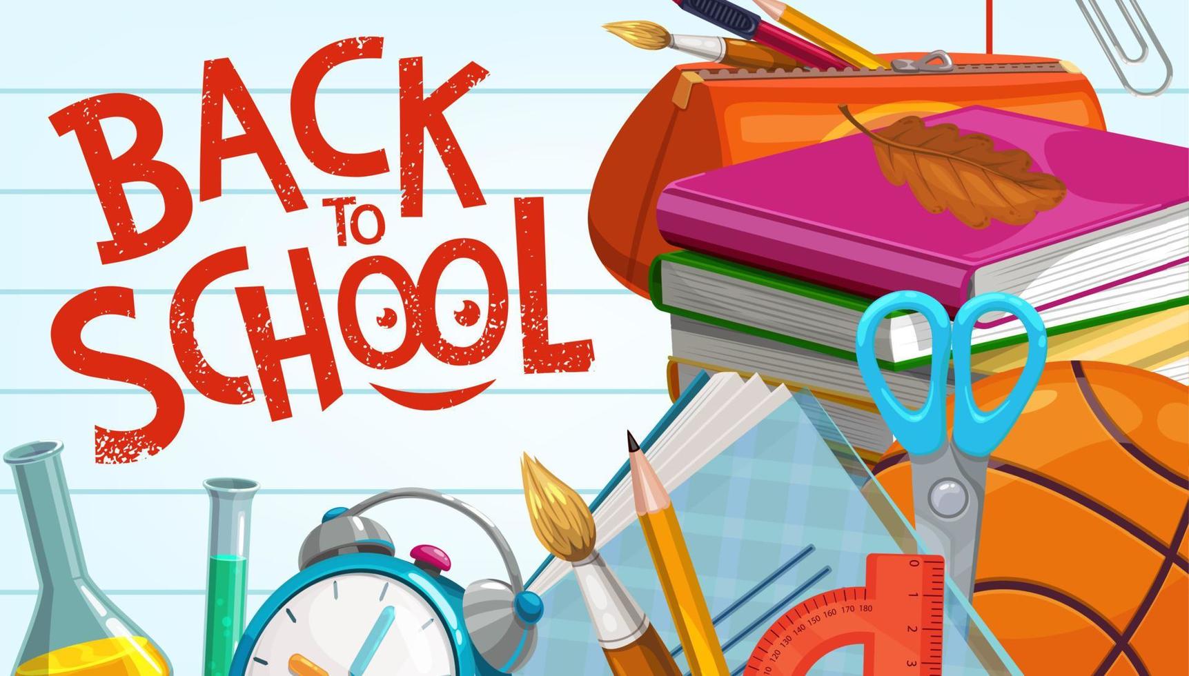 Back to school, education books and study supplies vector