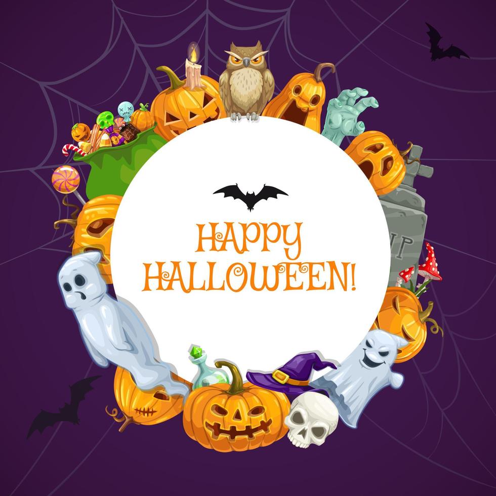 Happy Halloween, horror night holiday monsters vector