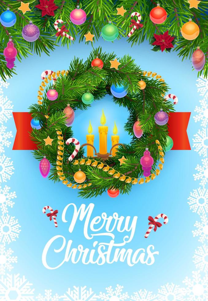 Christmas tree wreath with balls and snowflakes vector