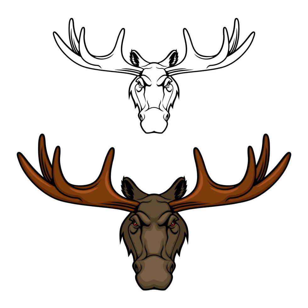 Moose or elk head with antlers. Wild animal icon vector