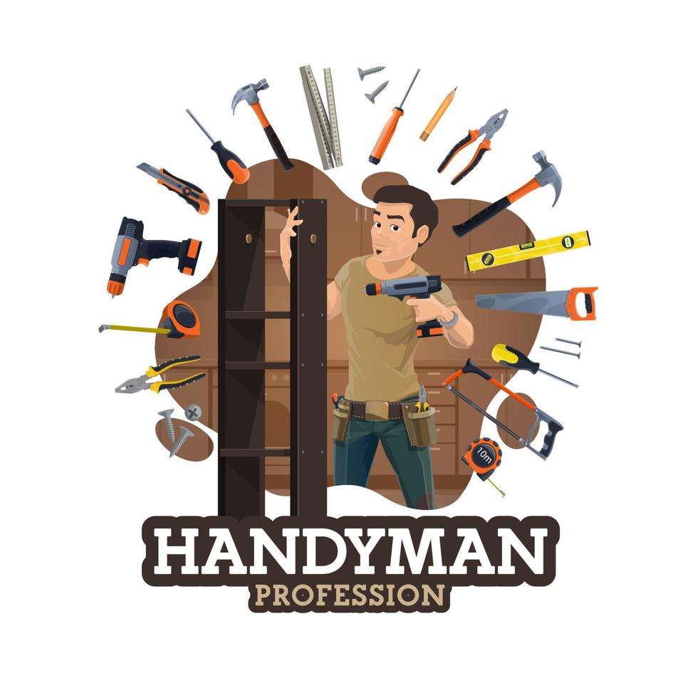 Repairman or furniture maker, handyman work tools vector