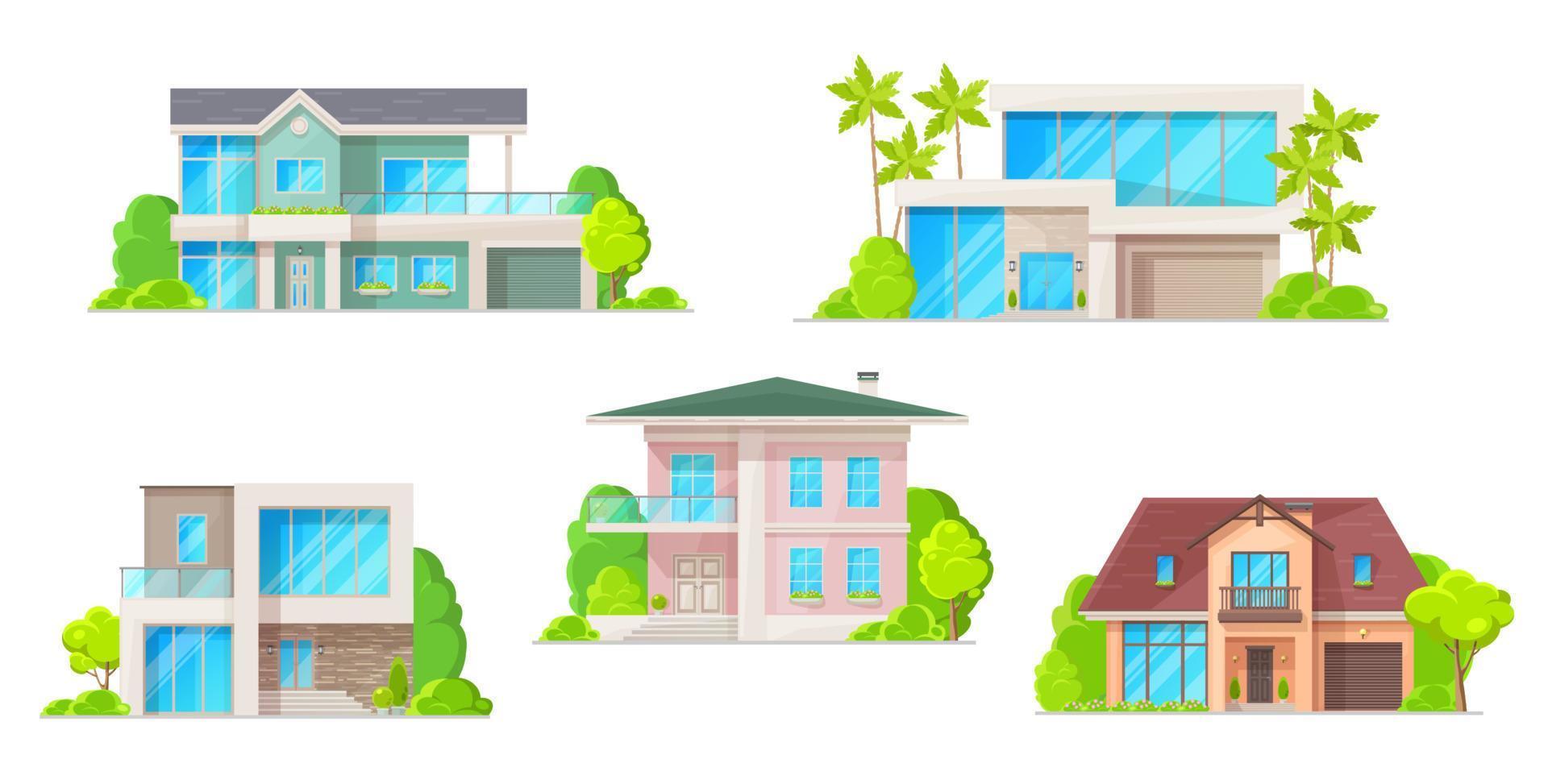 Houses, cottage and apartment building icons vector