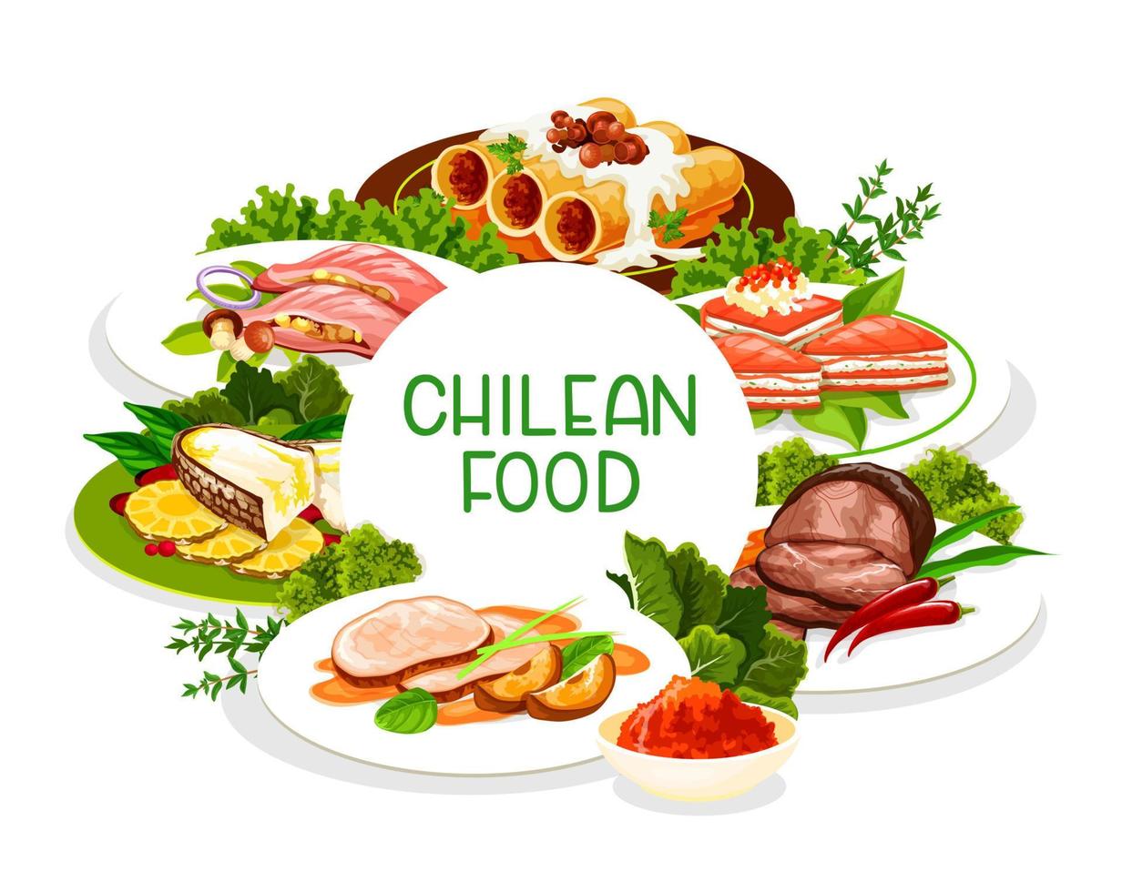 Chilean food, restaurant and bar menu dishes vector