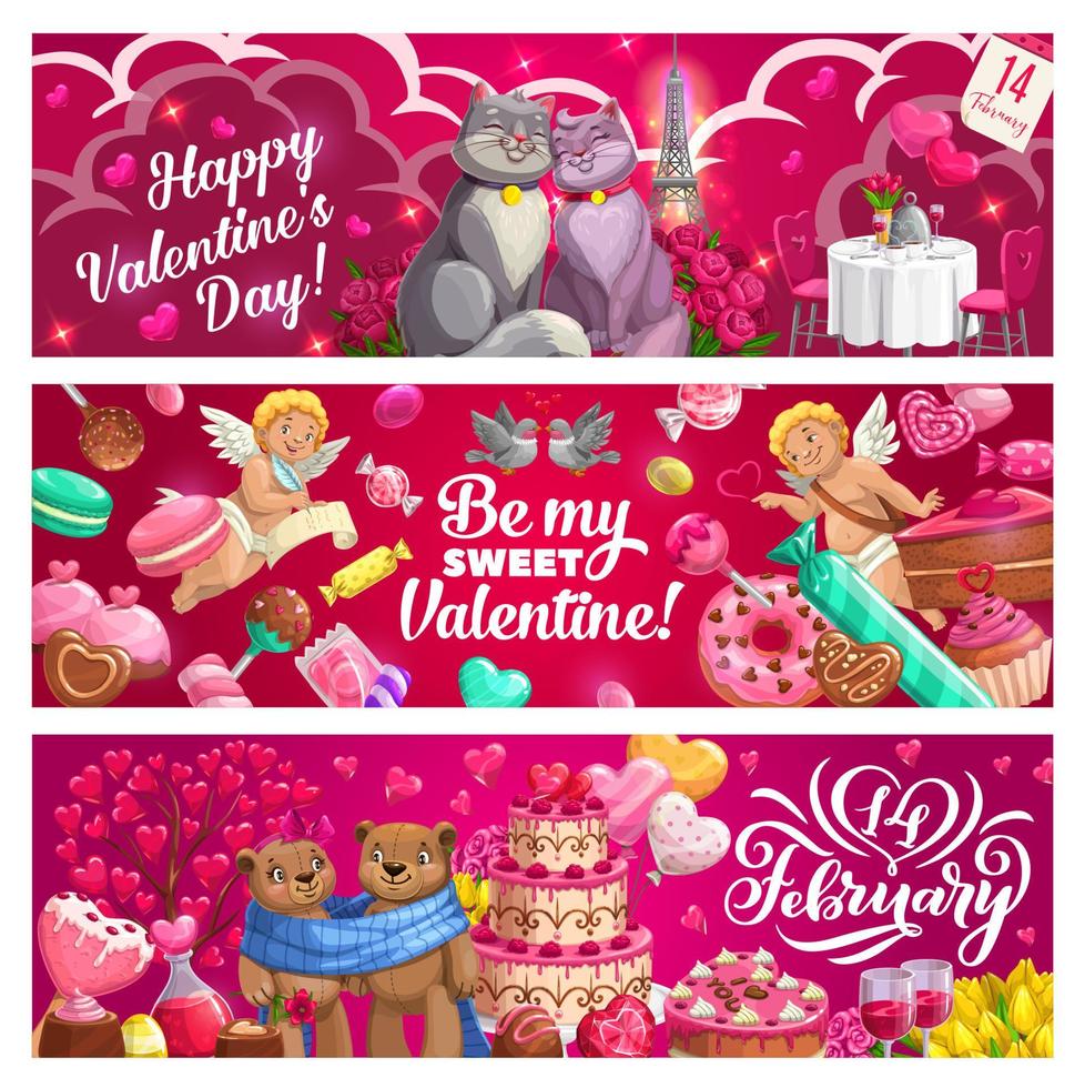 Valentines Day hearts, love holiday gifts, Cupids vector