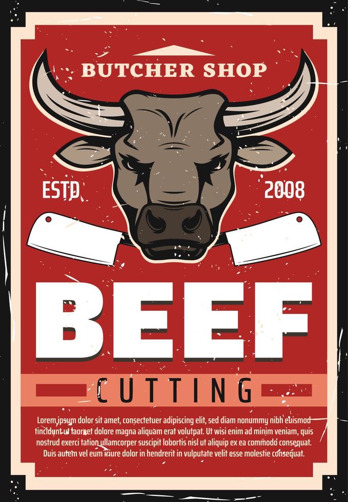 Beef meat cutting, butcher shop vector
