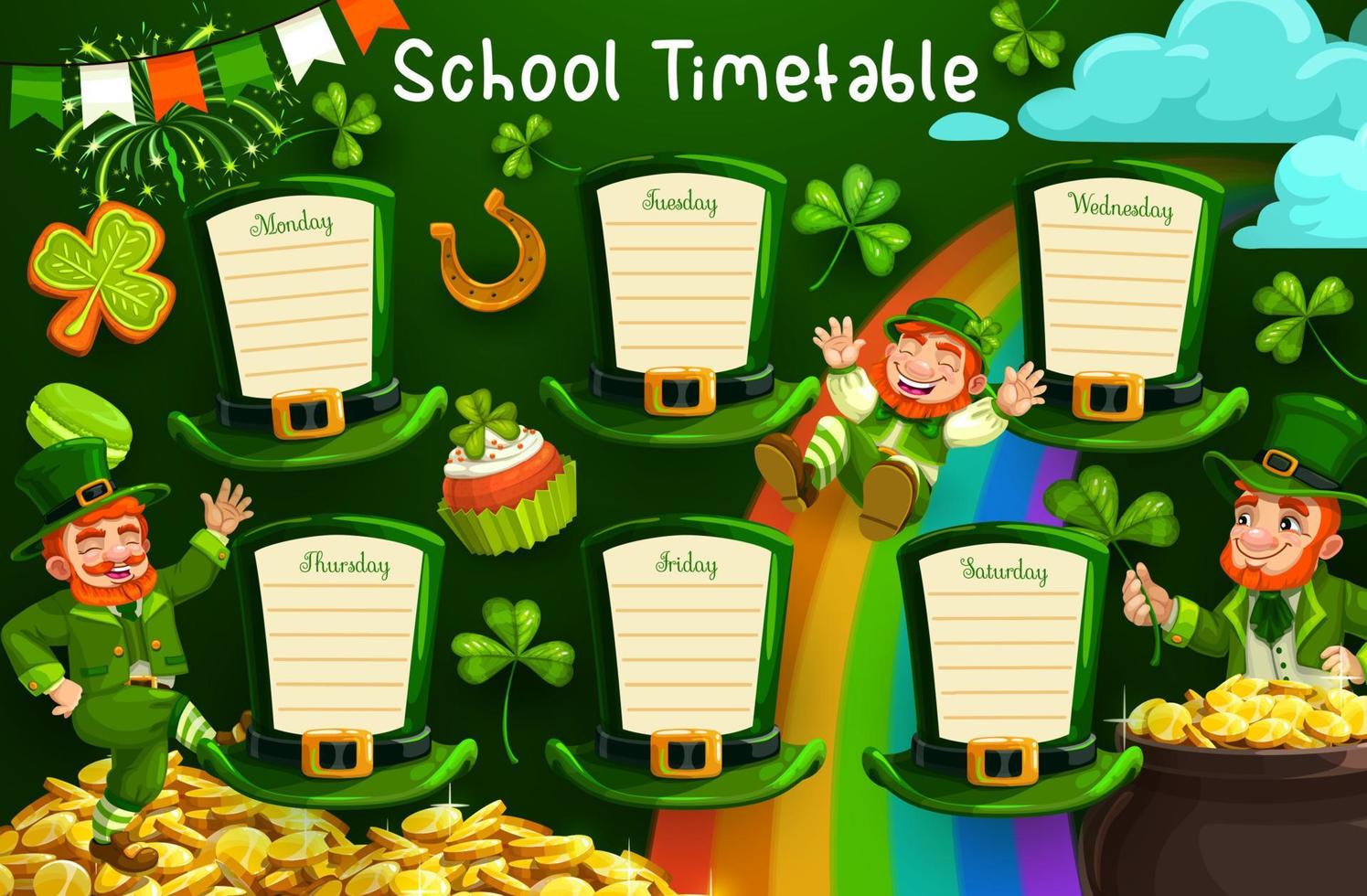 School timetable or schedule on St Patrick hats vector
