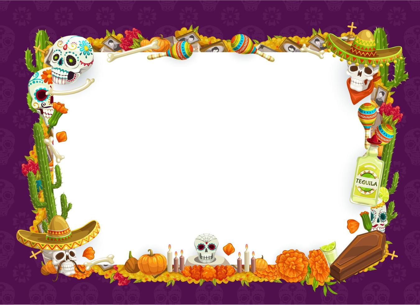 Day of Dead, Dia de los Muertos blank frame vector