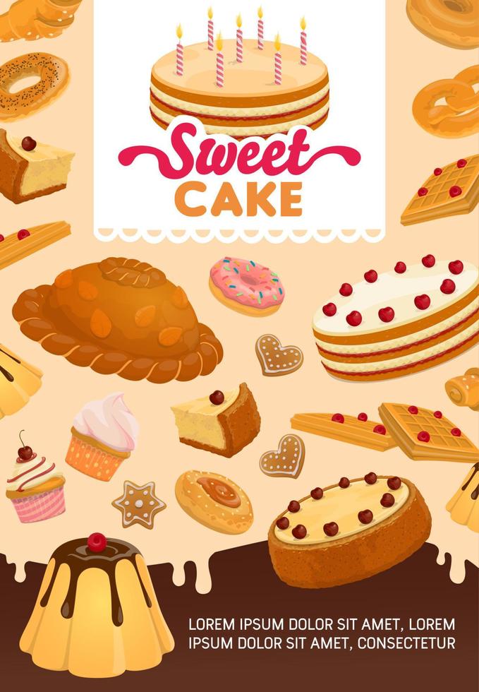 Bakery and pastry desserts, cartoon vector