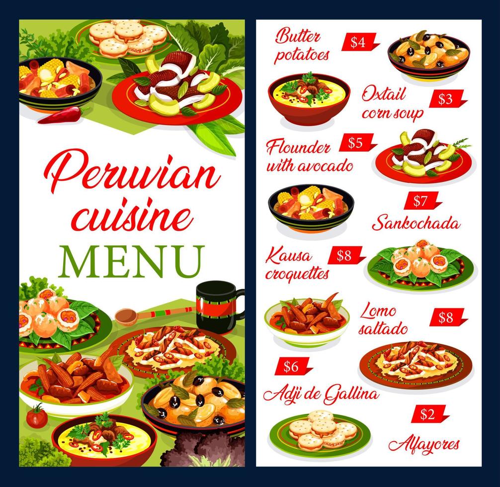 platos peruanos de pescado, marisco, carne y verduras vector