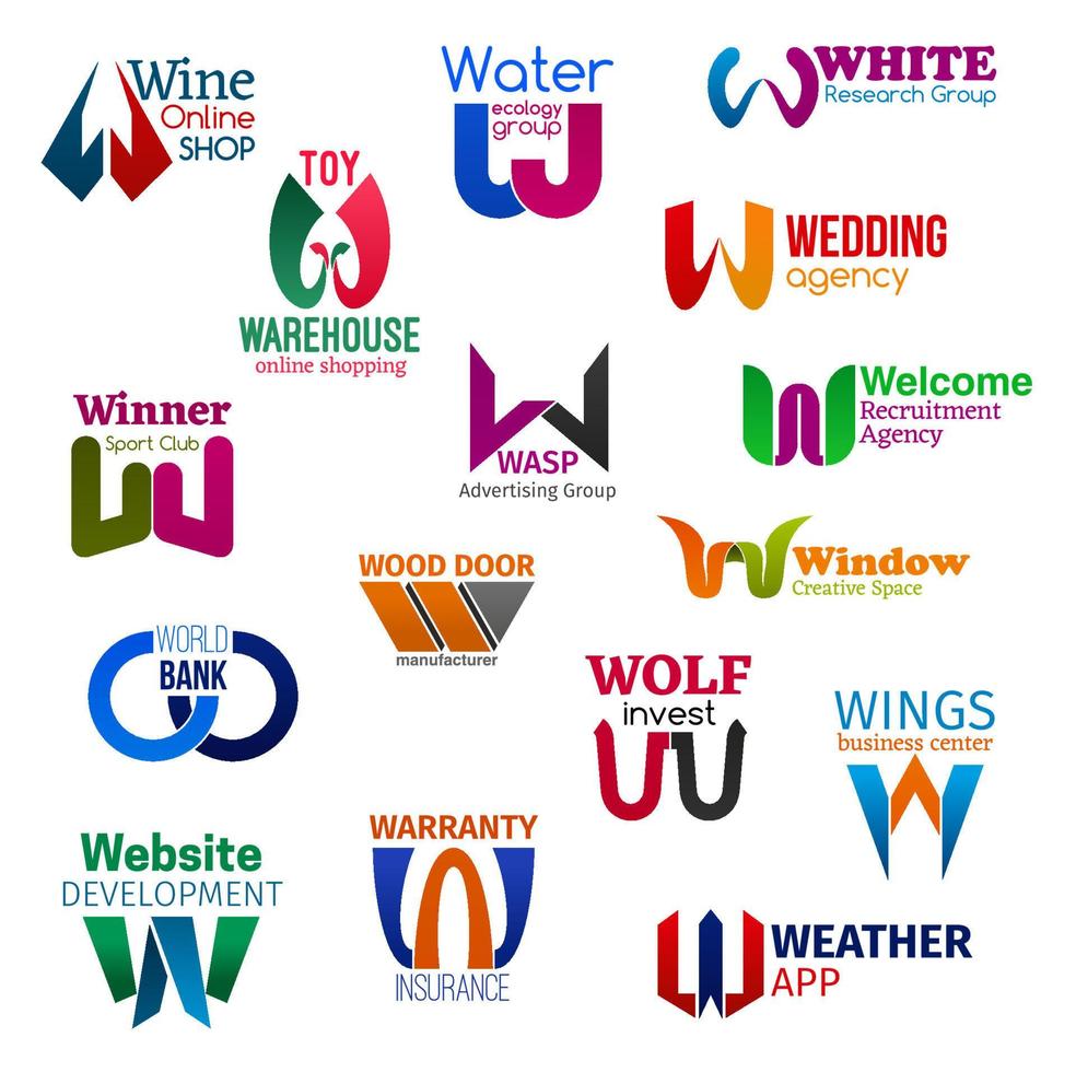 identidad corporativa letra w iconos de negocios. vector
