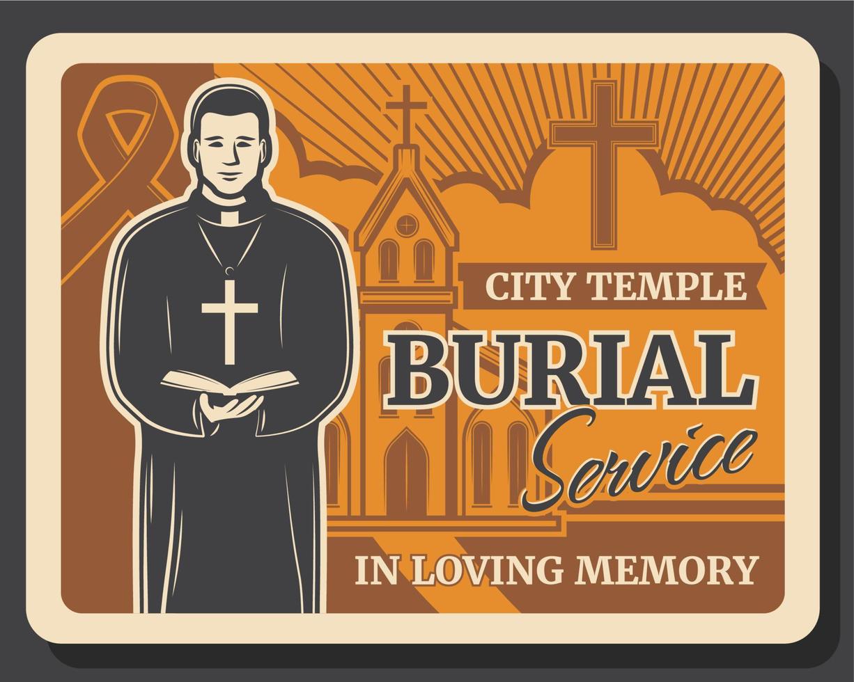 Church, priest, cemetery. Burial funeral ceremony vector